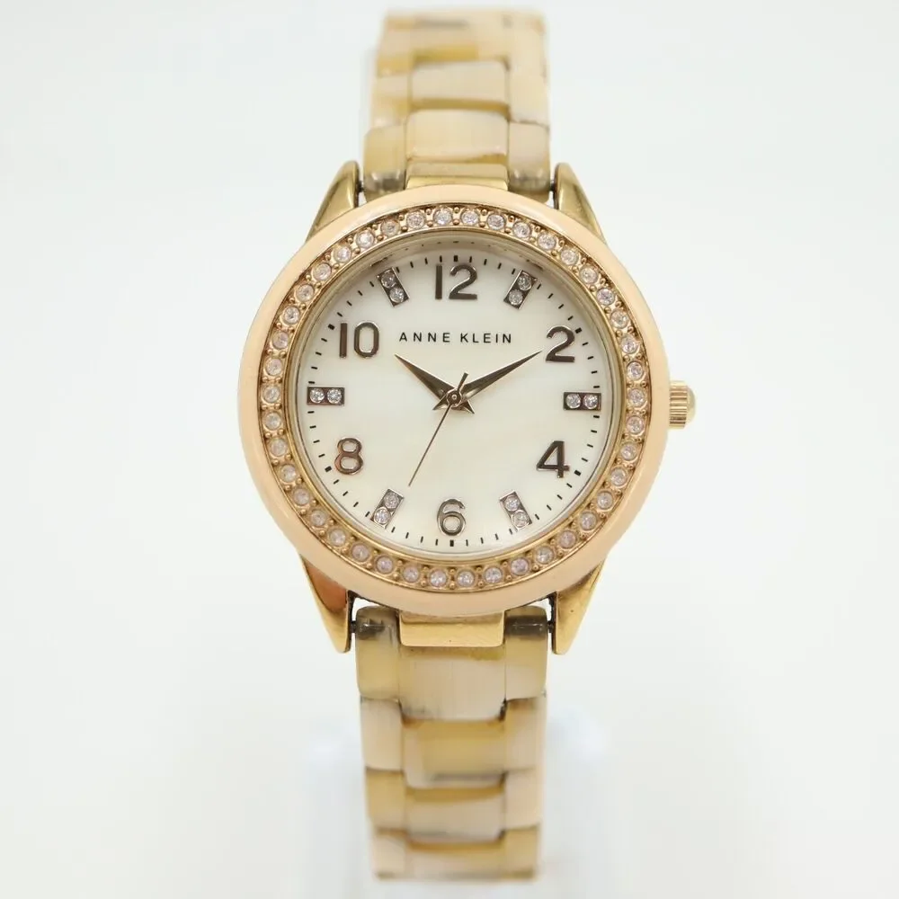 Anne Klein Women Watch 35mm MOP Gold Tone Acrylic SHORT Bracelet 5